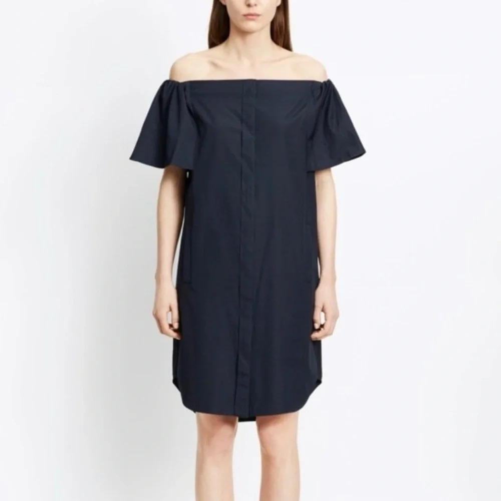 Vince Navy Blue Cotton Off Shoulder Mini Dress w/ Pockets Size 00
